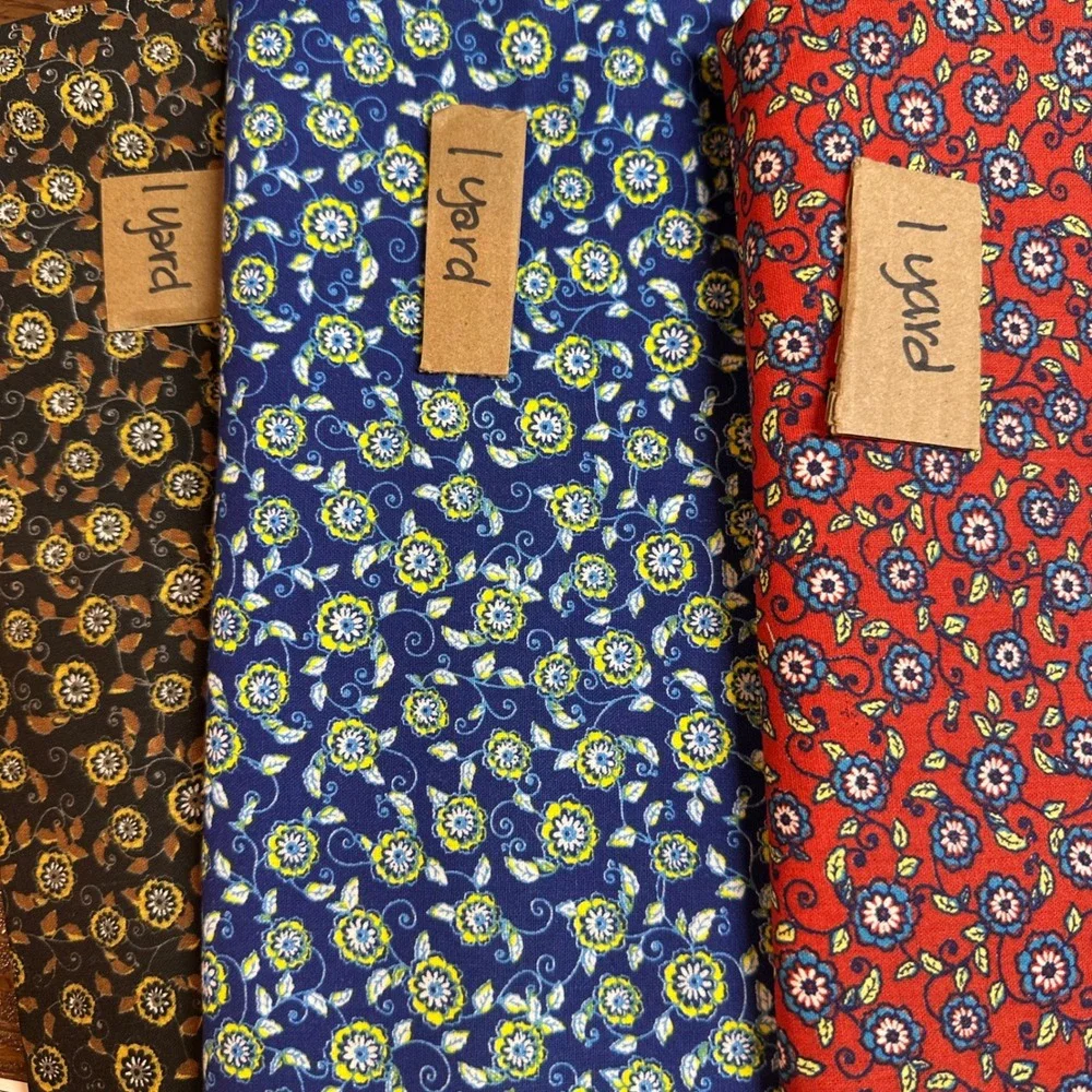 3‎ Yards Floral Cotton Fabric Lot Red Blue Brown Quilt Craft Sewing 1yd Each